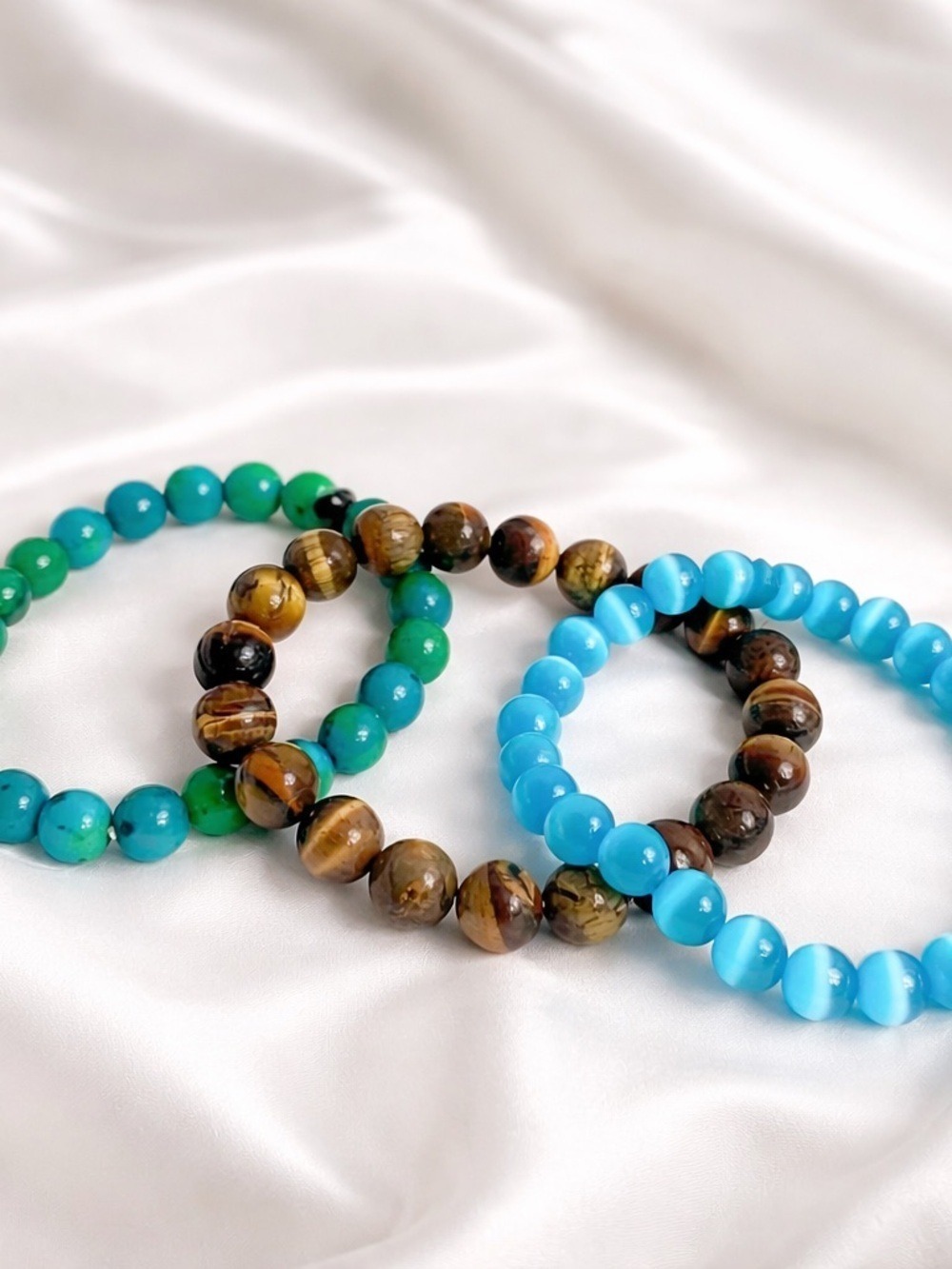 Glass Bead Stretch Bracelets Cat's Eye Tiger's Eye